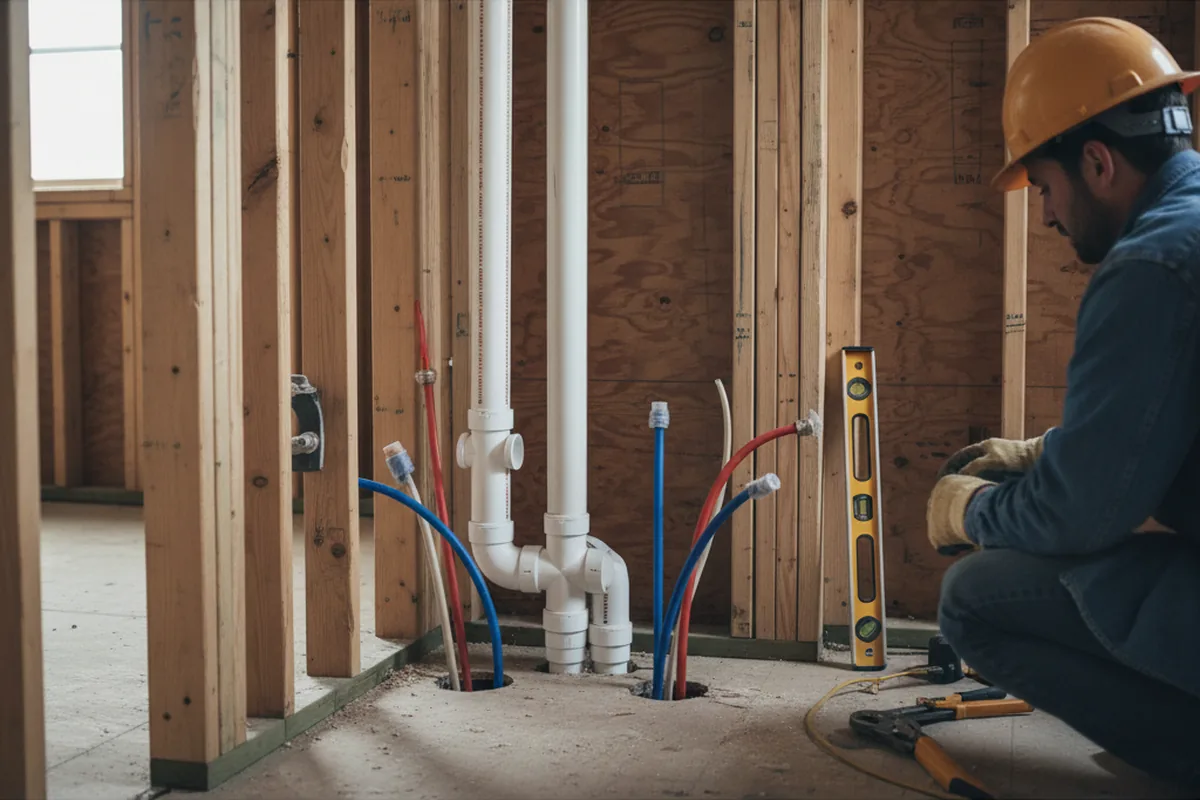 Drain and supply rough-in during Leak Detection in Branson